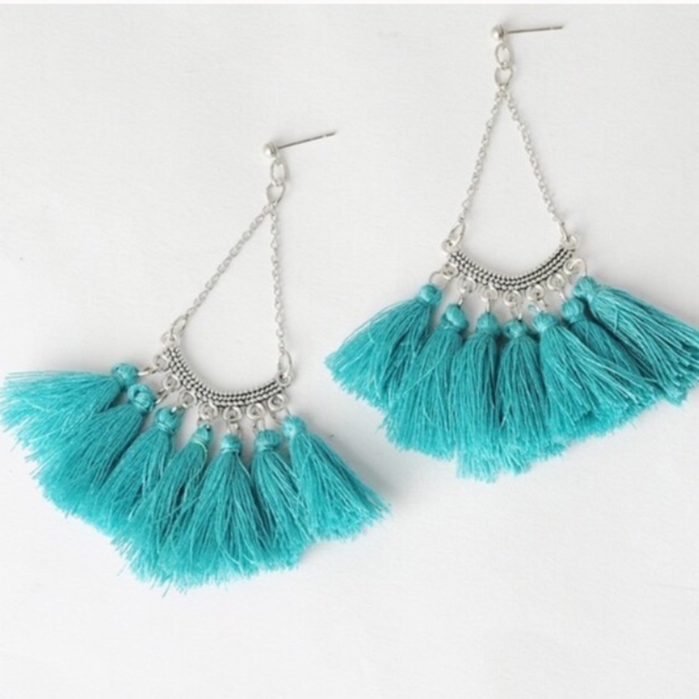 3/$25 Silver plated turquoise  tassel earrings